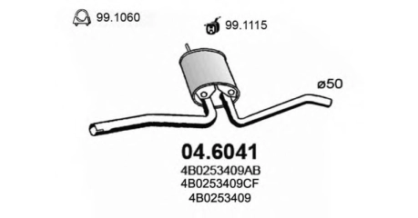 Глушитель средн часть AUDI: A6 1.9TDi/1.9TD 04/97-05/01