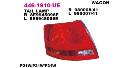 Фонарь задний наружн лев (красно-белый) AUDI: A4 AVANT 11.04-08